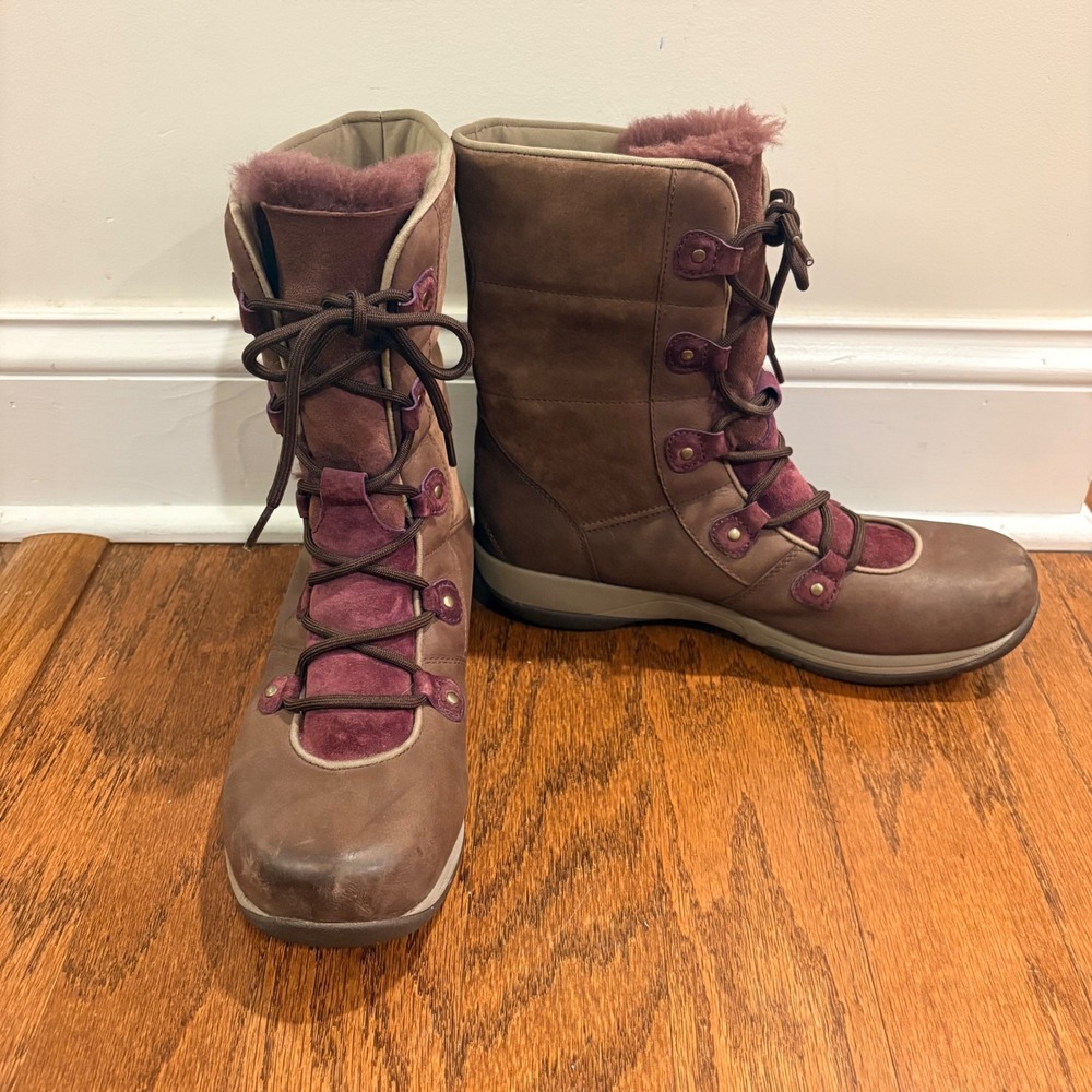 Dansko Camryn Waterproof Winter Boots Brown Purple Leather Suede Vibram Size 41